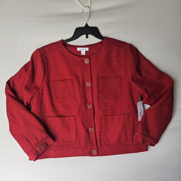 Liz Claiborne Vibrant Red Textured Button Jacket - Picture 5 of 16
